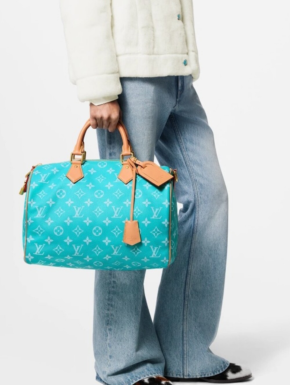 🌍Rare Turquoise/Caramel Barrel 35" Travel Tote - Picture 9 of 15